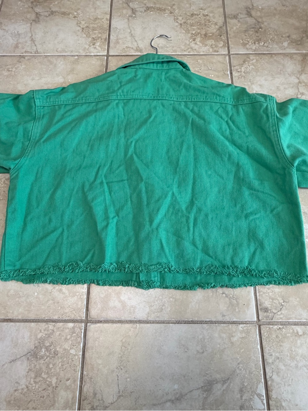 Steve Madden Women’s Small Green Cropped Cotton Jacket Raw Hem Button Front - Picture 11 of 13